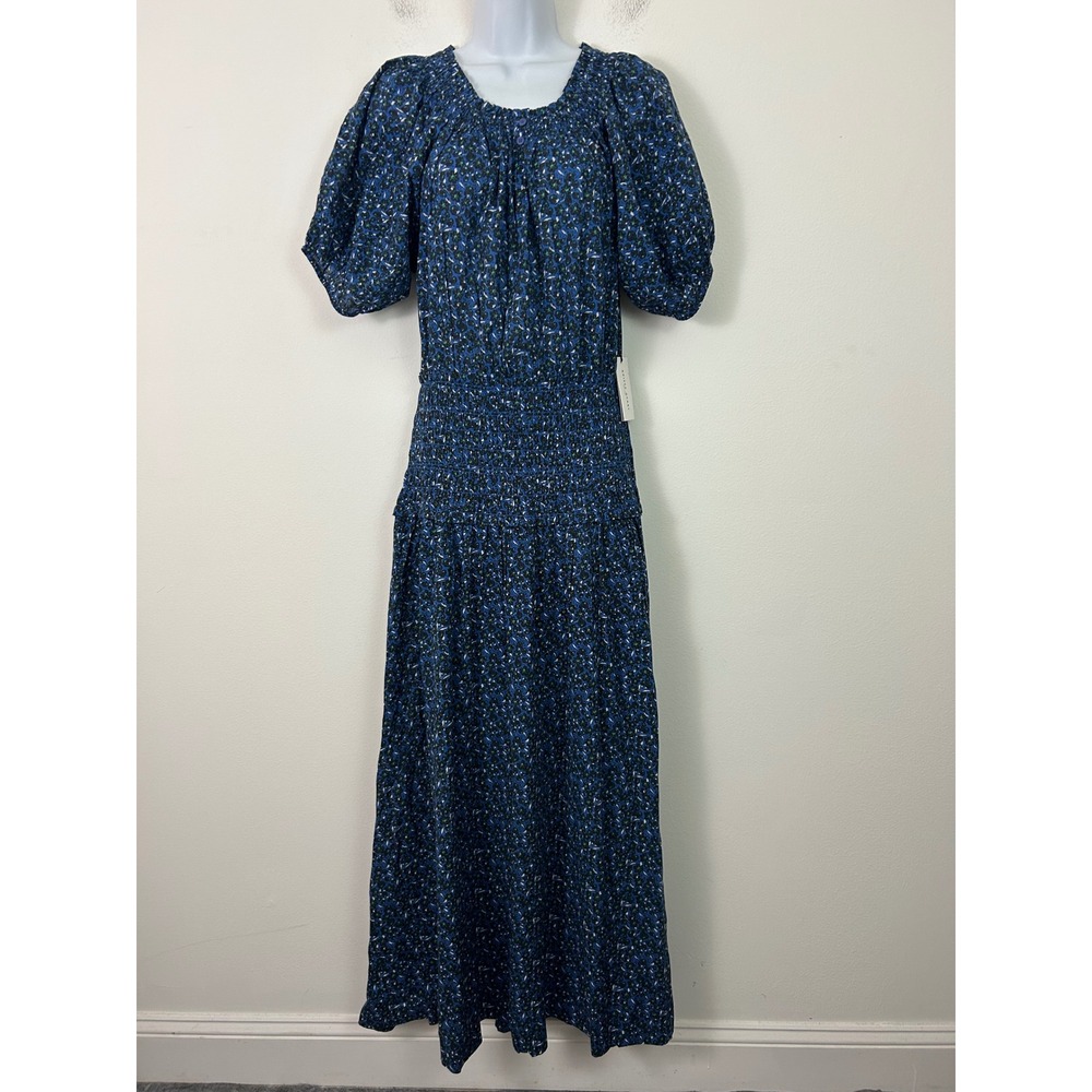 Apiece Apart Maxi Dress Womens Size Medium Esparta Blue Puff Sleeve